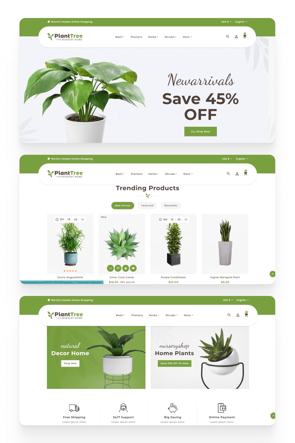 Screenshot of an online store with photos of home flowers.