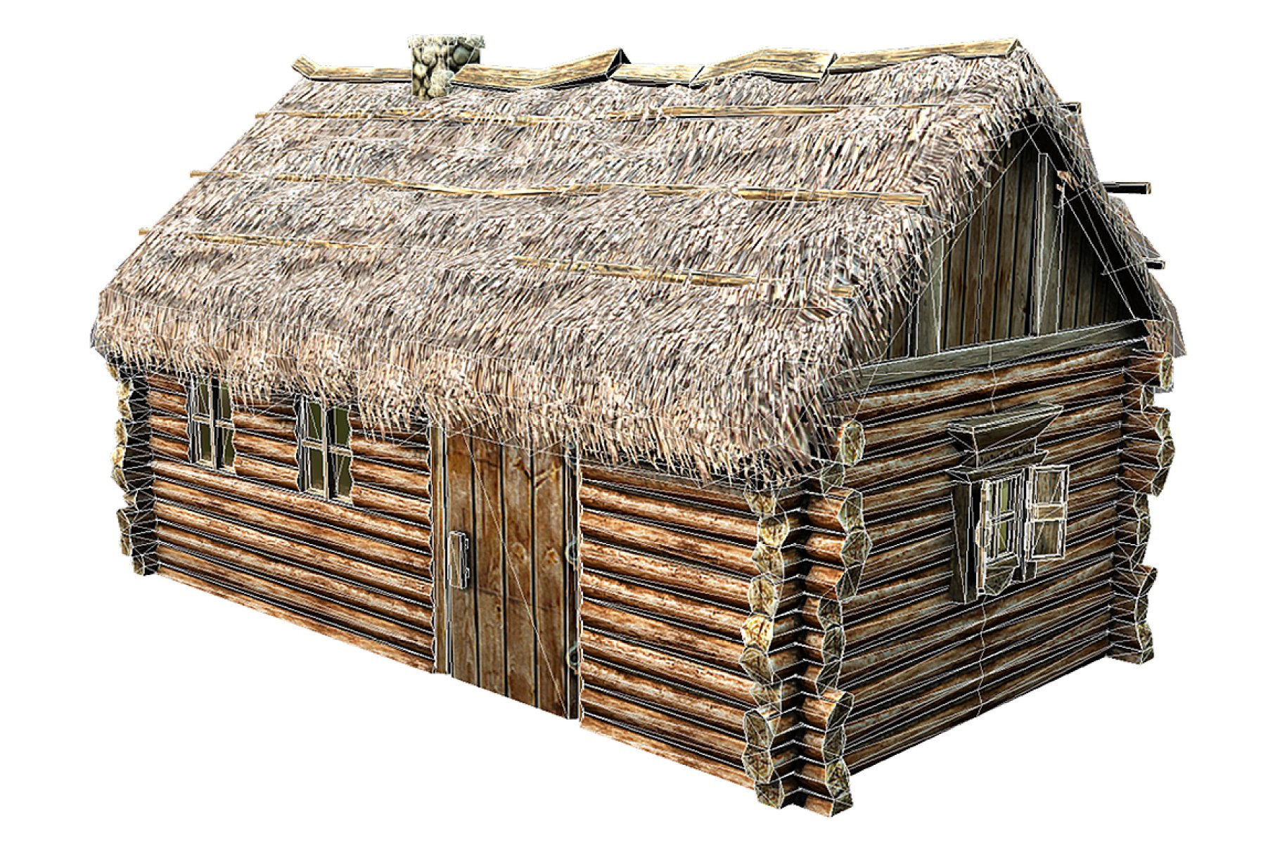 Wooden Thatch House 3D model preview.