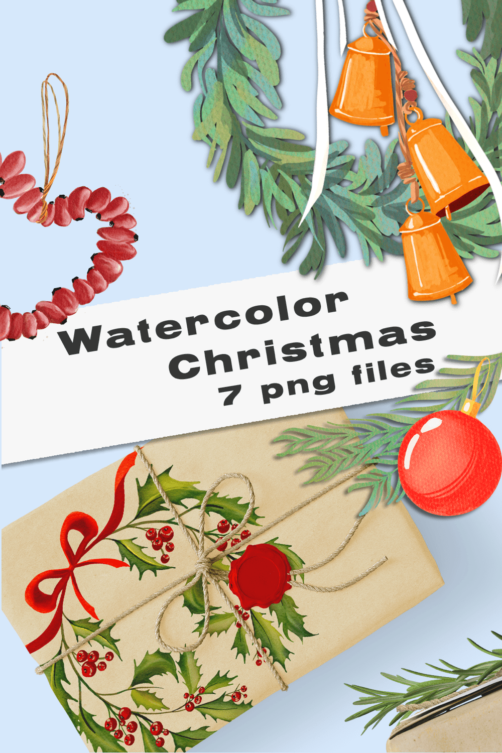 Christmas Watercolour Clipart Set PNG pinterest image.