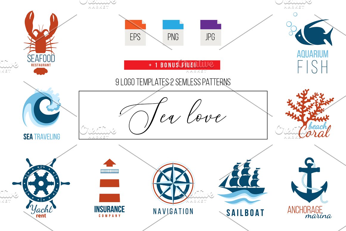 Cover with black lettering "Sea Love" and different logos on a white background.