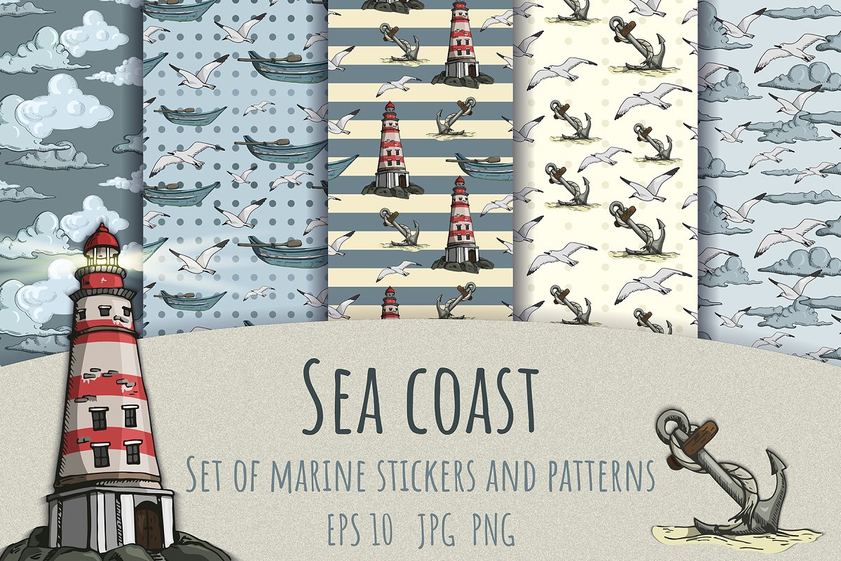 Cover image of Sea Coast. Stickers And Patterns.