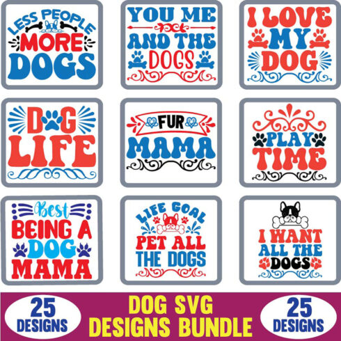 Set of six dog svg designs.