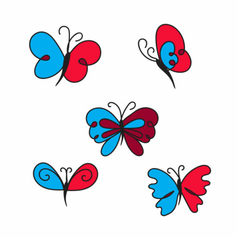 Colorful Butterfly Line Illustrations.