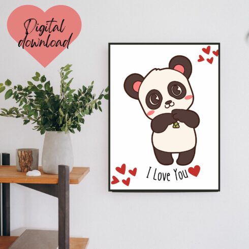 Gallery Wall Art, Valentine Gift Printable Panda.