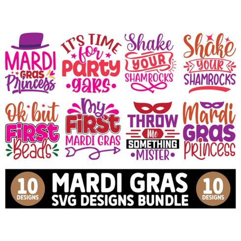 10 Mardi Gras SVG Designs Bundle main cover
