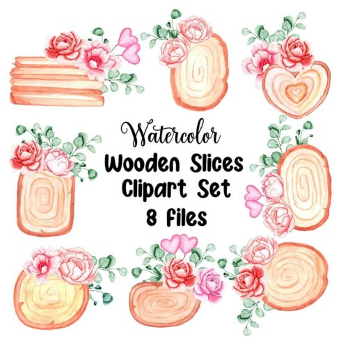 Watercolor Wooden Slice Clipart Set main cover.