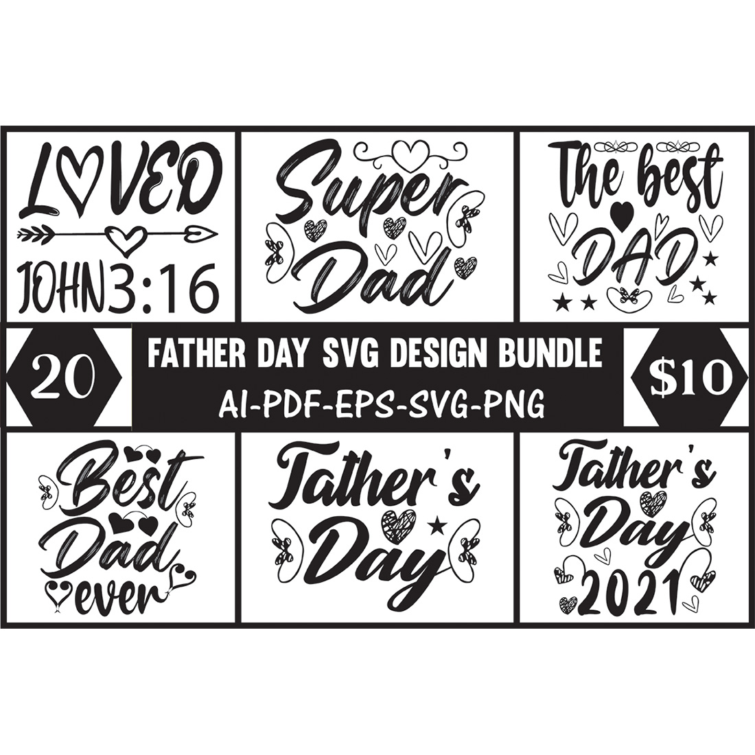 Dad SVG Designs Bundle main cover image.