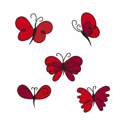 Red Butterfly Line Art Bundle.