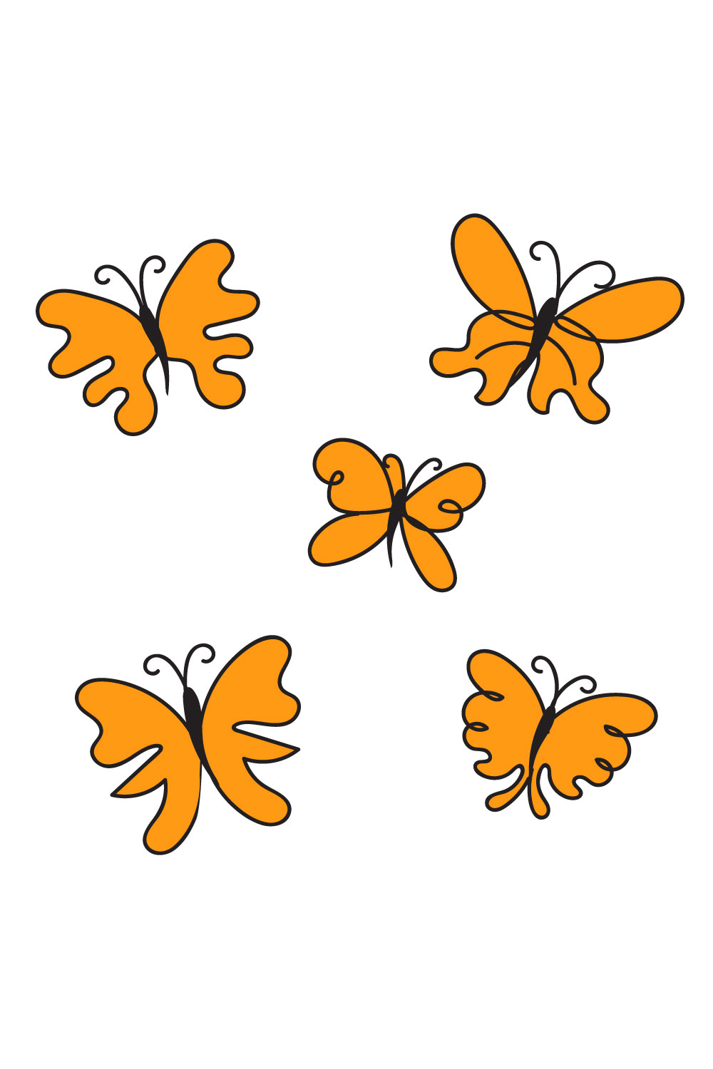 Four orange butterflies flying in the air.