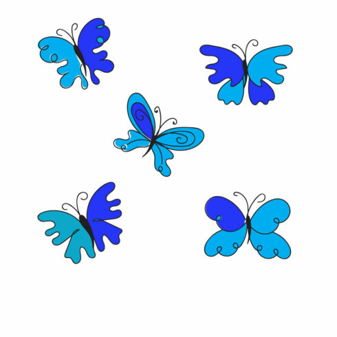 Butterfly Blue Line Art Illustrations.