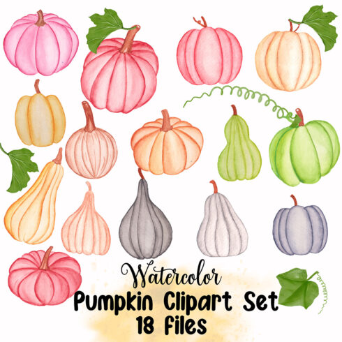 Watercolor Pumpkin Clipart Set main cover.