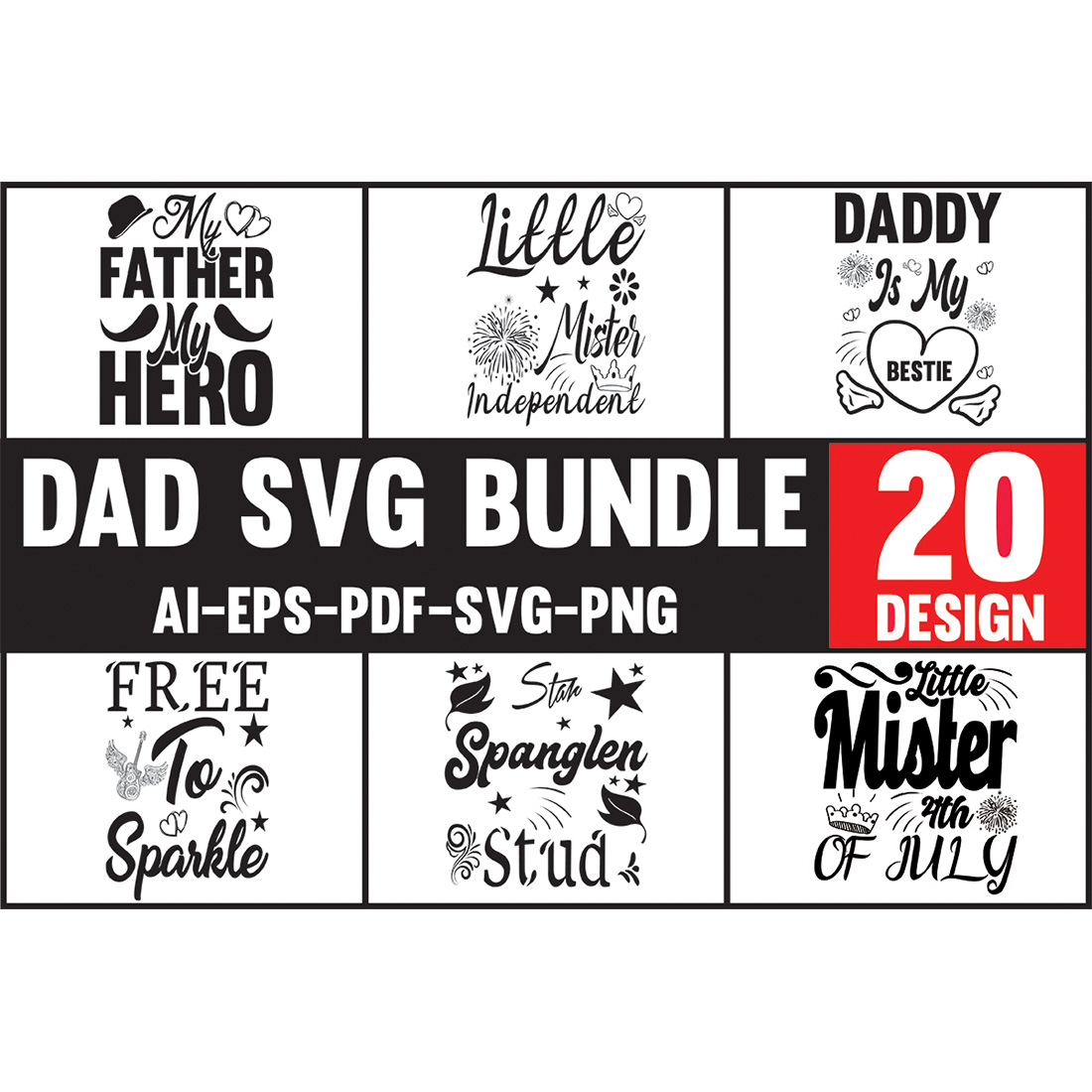 Dad SVG Designs Bundle main cover.