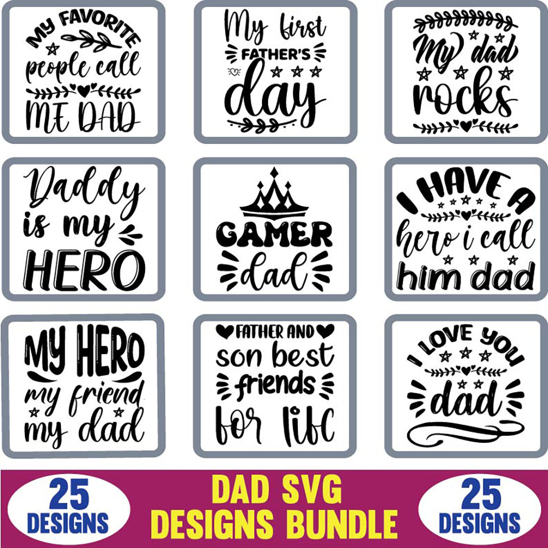 Dad SVG Designs Bundle main cover image.