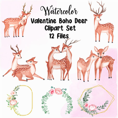 Boho Deer Sublimation, Watercolor Boho Deer Clipart Set main cover.