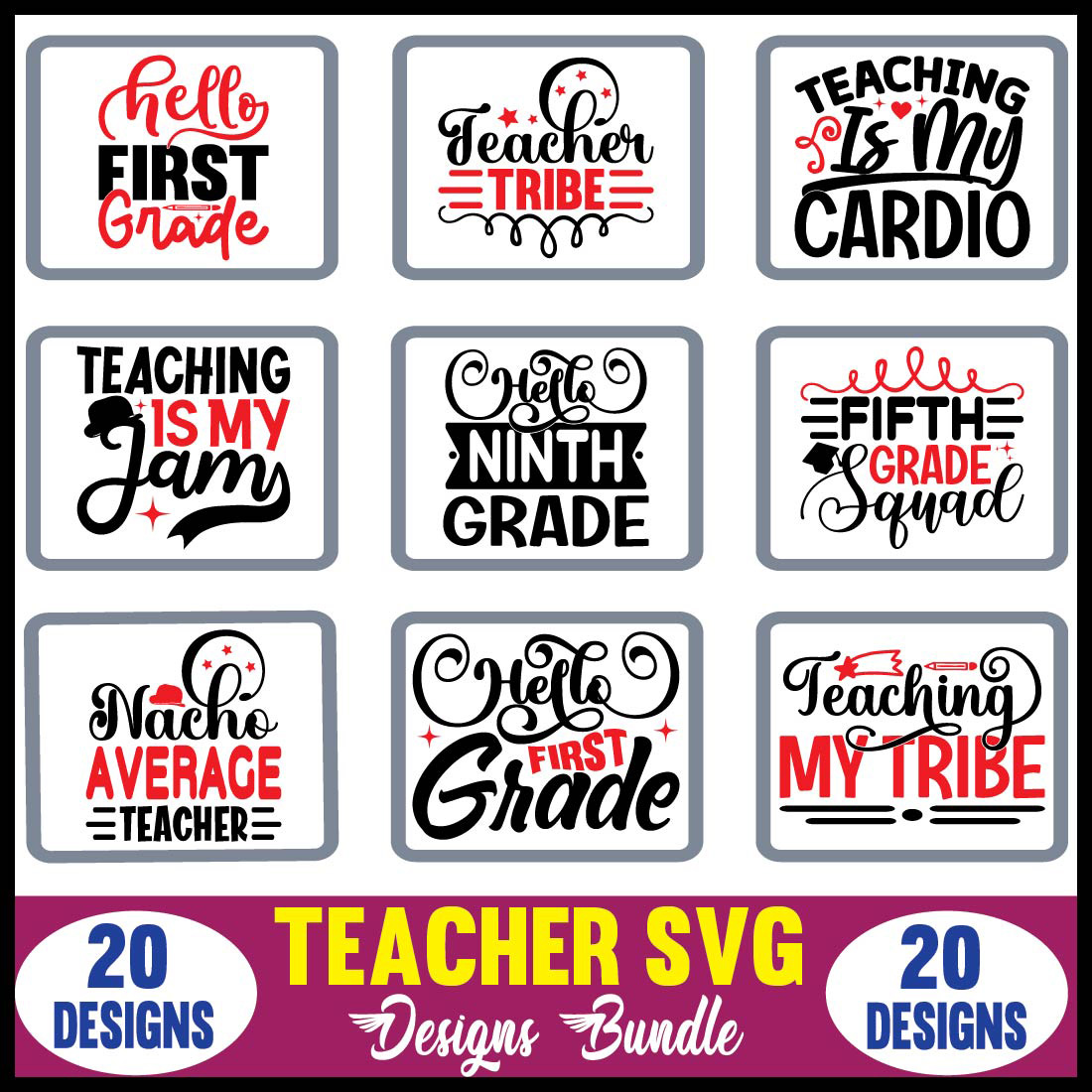 Teacher SVG Designs Bundle main cover image.