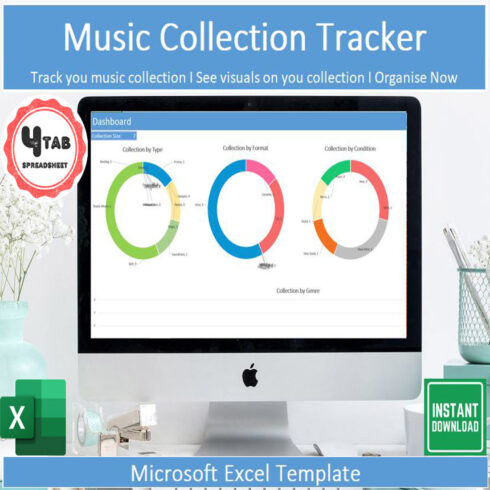 Music Collection Tracker | Library for Vinyl, Tape, CD and More for Microsoft Excel.