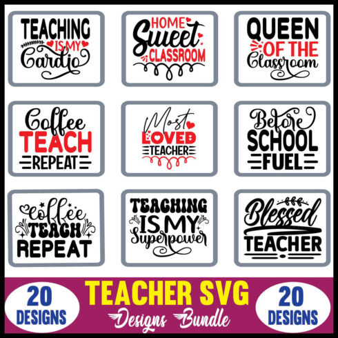 Teacher SVG Designs Bundle main cover image.