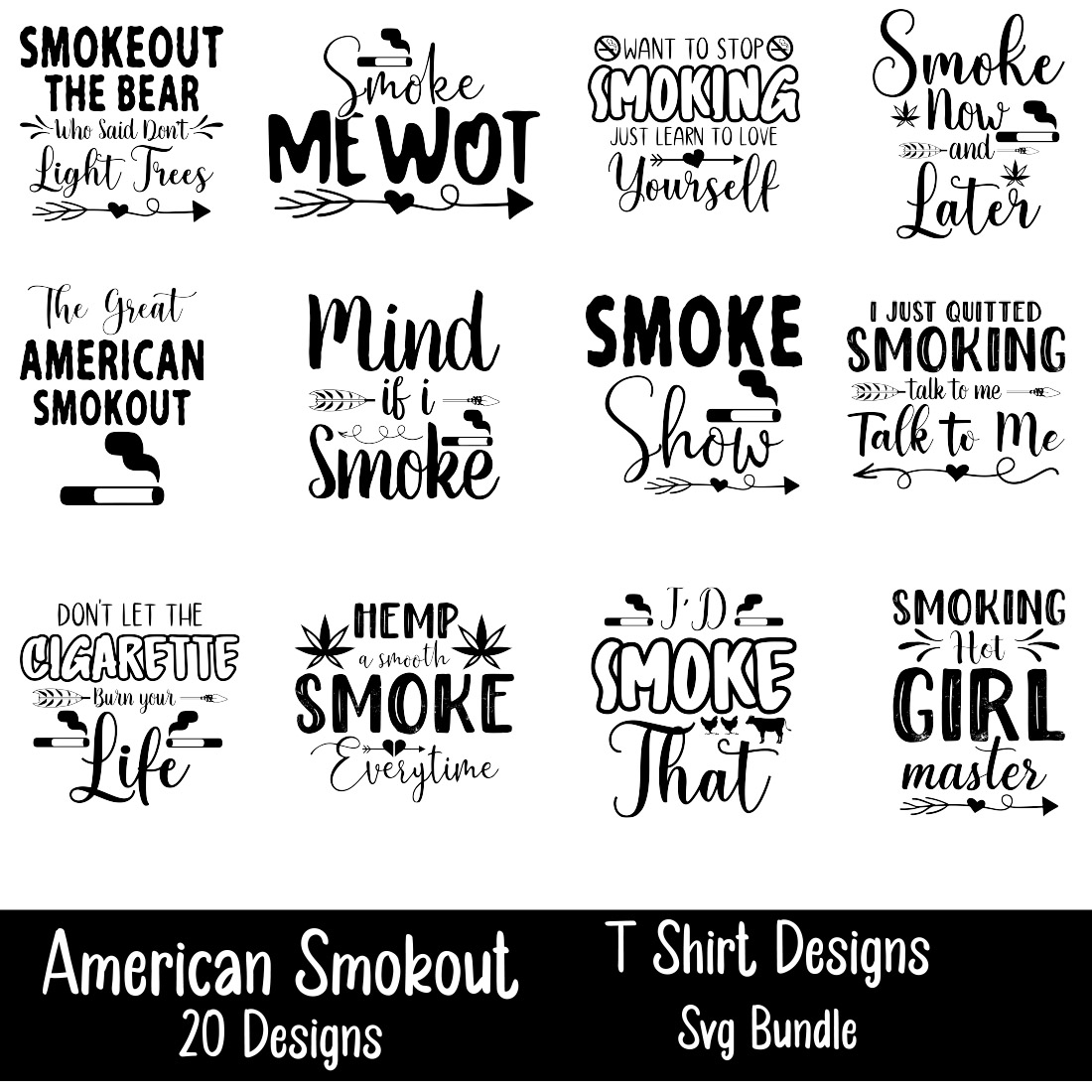 American Smokout T-Shirt Designs Bundle main cover