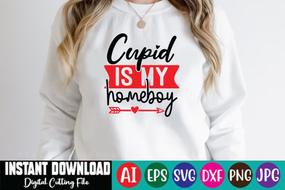 Image of a white sweatshirt with irresistible cupid is my homeboy slogan