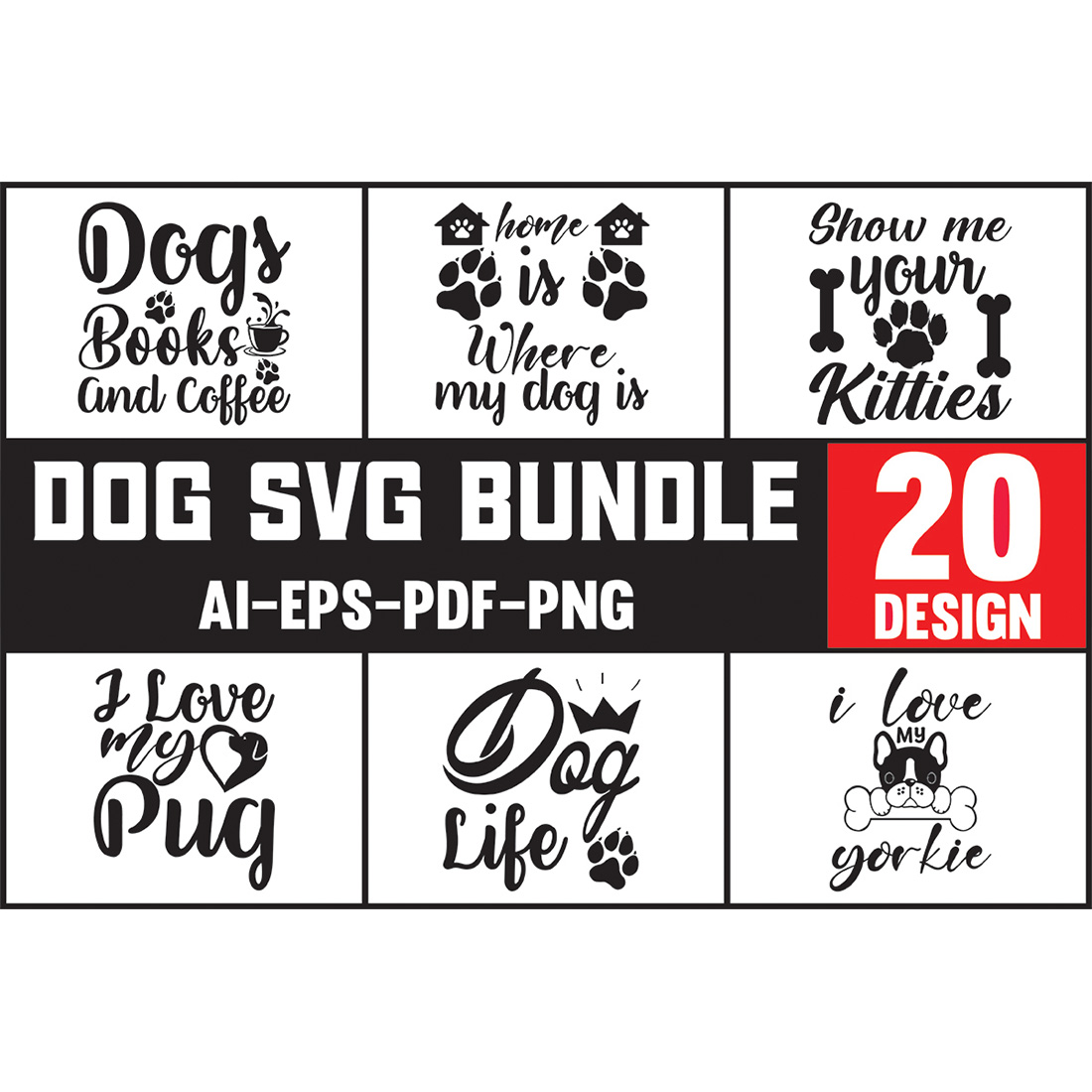 Dog svg bundle with 20 designs.