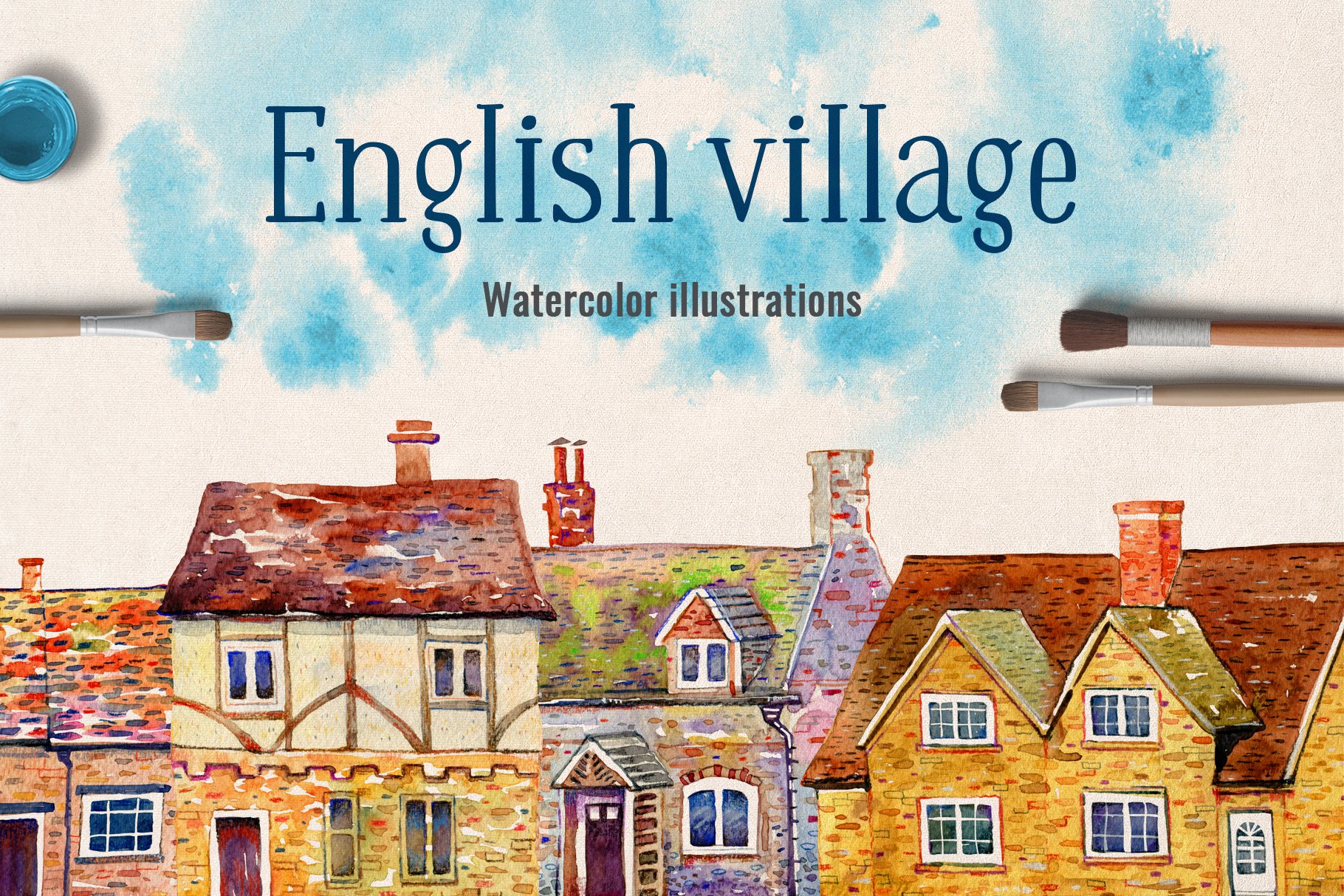 English village watercolor illustrations.