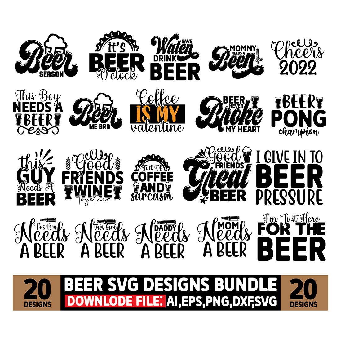 Beer SVG Designs Bundle cover image.