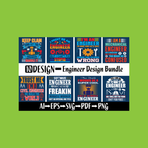 Engineer T-Shirt Design Bundle main cover