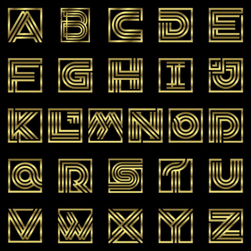 Luxury Golden Color Line Letters A-Z main image.