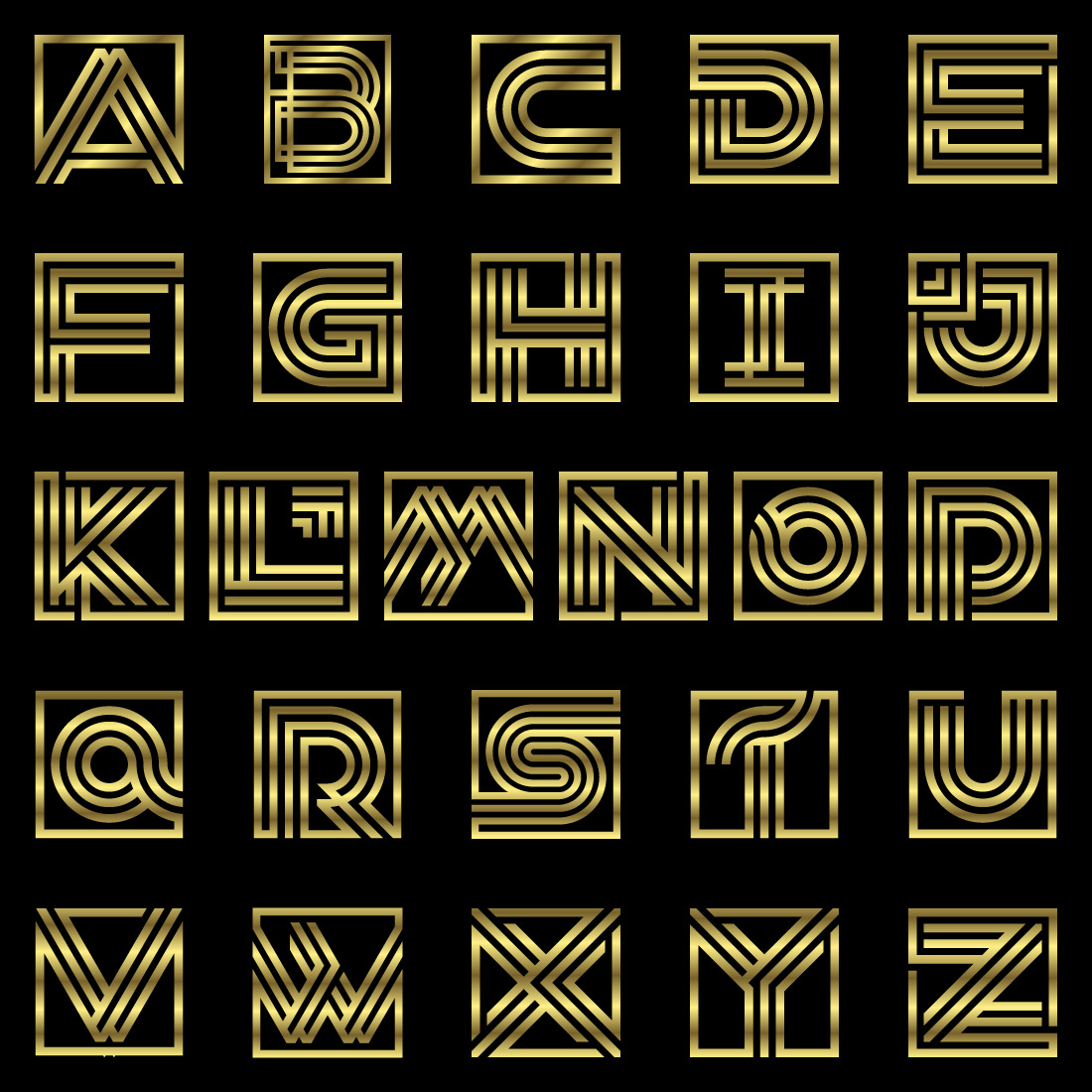 Luxury Golden Color Line Letters A-Z main image.