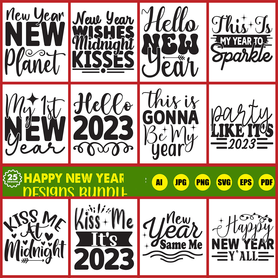 A pack of unique images for prints on the theme of the New Year