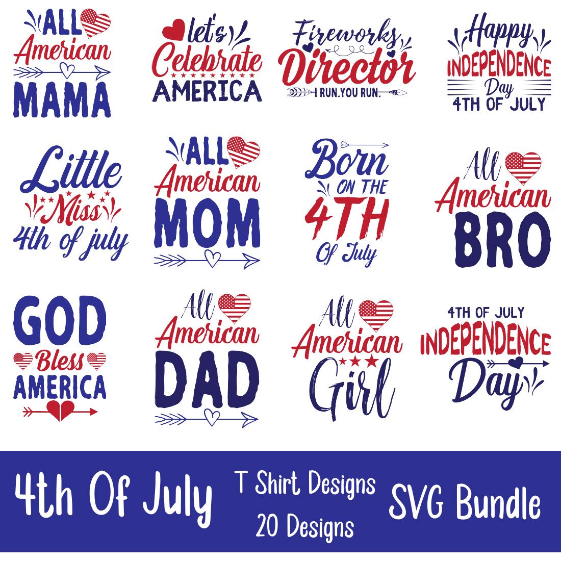 4th Of July T-Shirt Designs SVG Bundle main image.