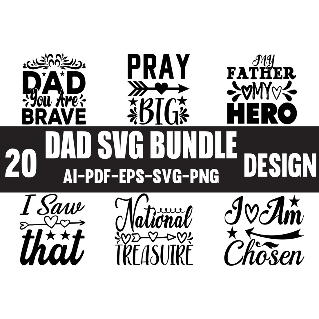 Dad SVG Designs Bundle main cover image.