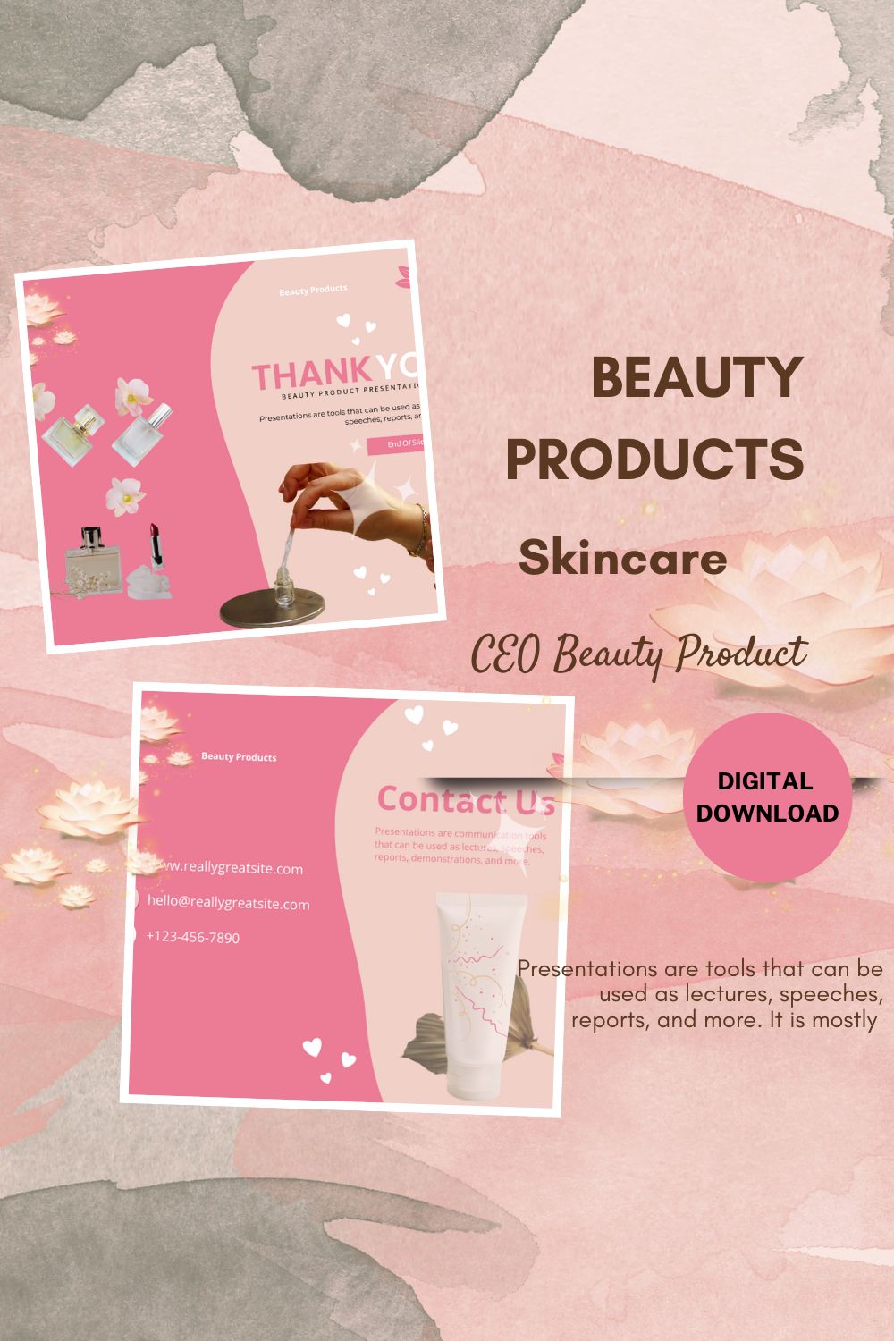 Beauty Skincare Presentation Template pinterest image.