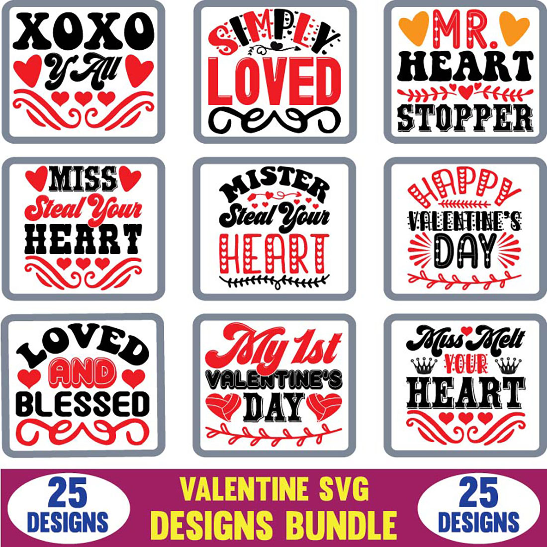 Valentine T-shirt SVG Designs Bundle main cover.