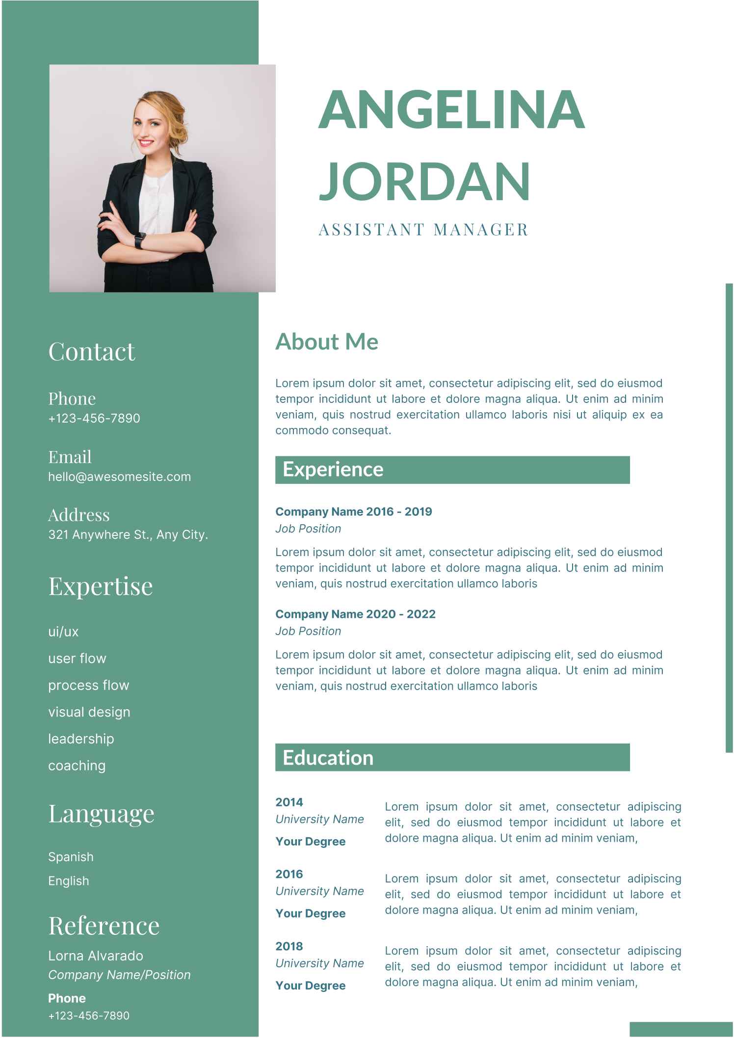 Green and white resume template.