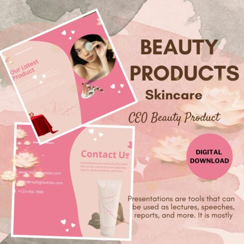 Beauty Skincare Launch Presentation Template cover image.
