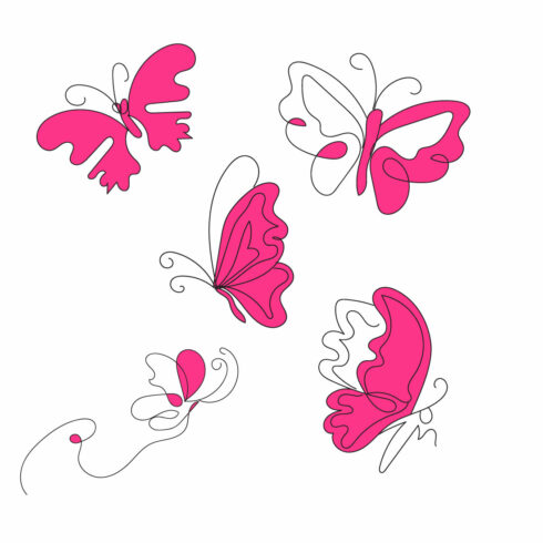 Set of four pink butterflies on a white background.