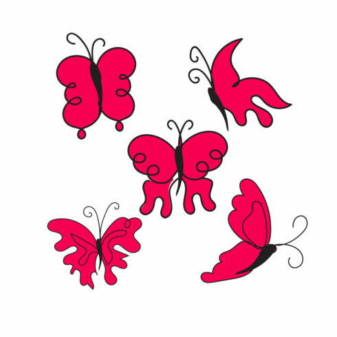 Group of red butterflies flying through the air.