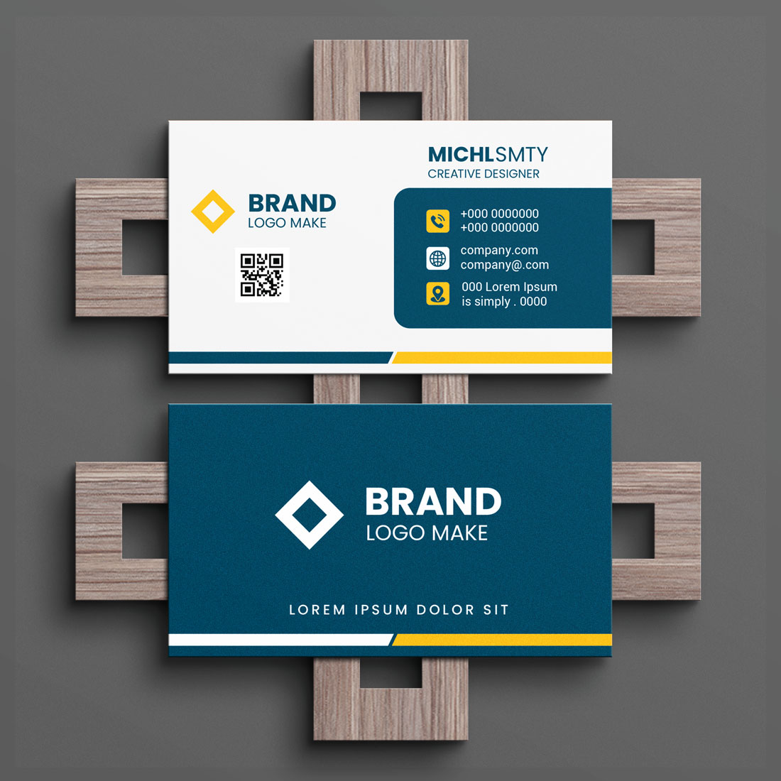 Preview for blue and yellow Creative Modern Corporate Business Card Design Template.