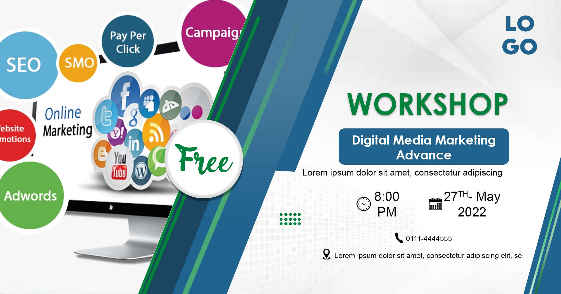 Digital Marketing workshop Facebook Banner cover image.