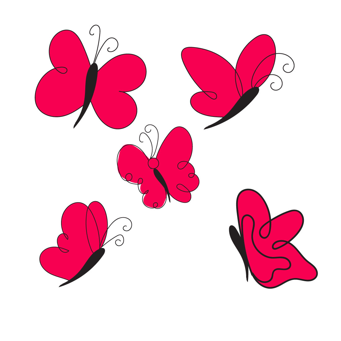 Group of pink butterflies flying through the air.