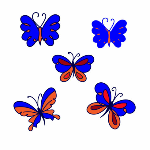 Blue and Red Butterfly Line Art Bundle.