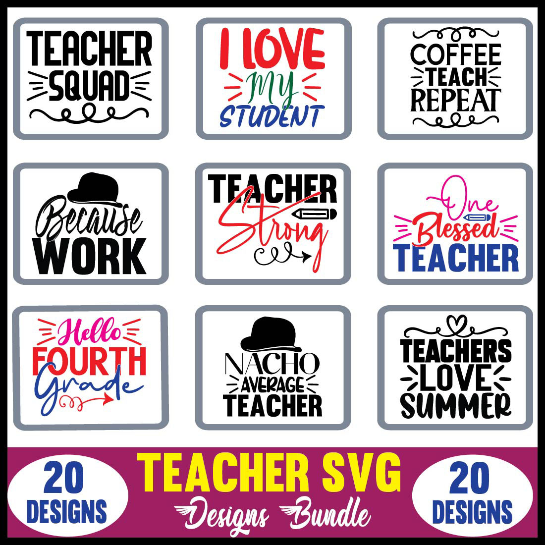 Teacher SVG Designs Bundle.
