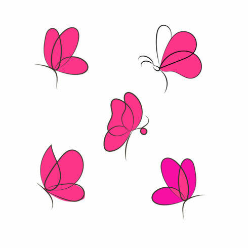Group of pink butterflies flying through the air.