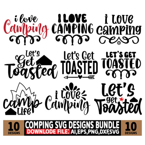 Camping SVG Designs Bundle main cover image.