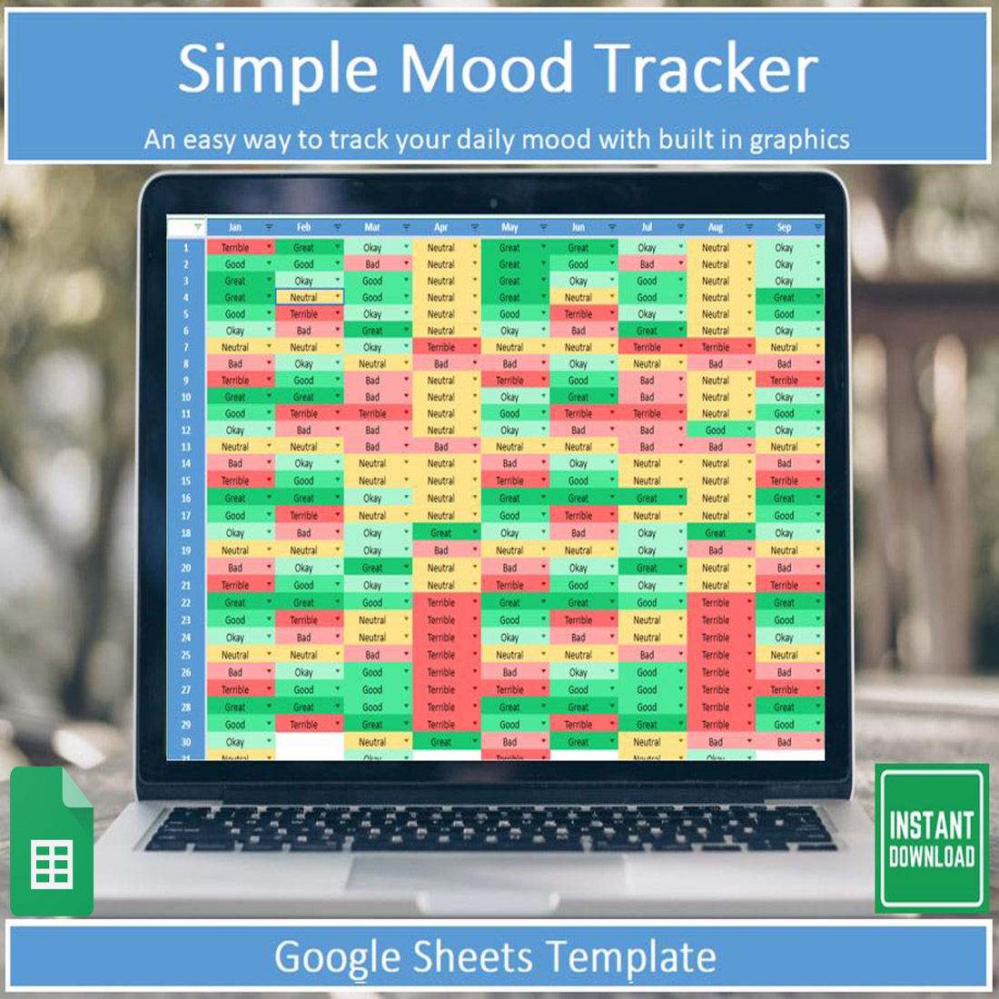 Simple Mood Tracker for Google Sheets cover image.