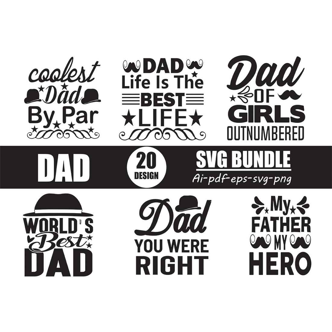 Dad SVG Designs Bundle main cover image.