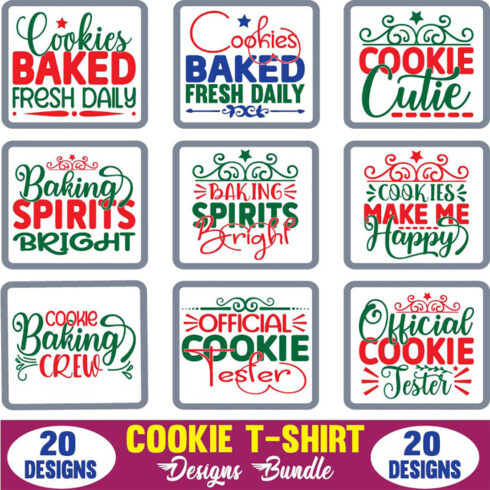 Cookie T-Shirt Designs Bundle main image.