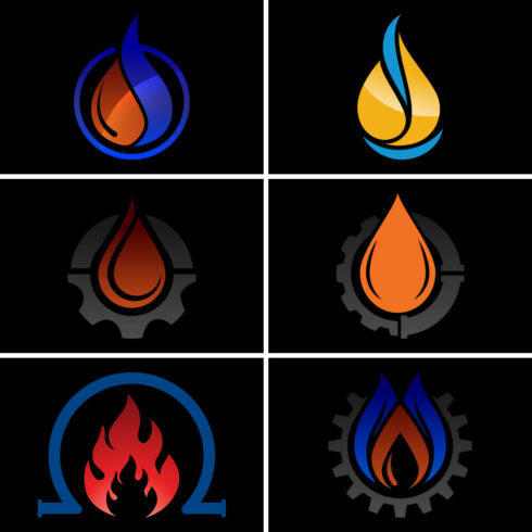 Flame Logo Design. Fire Icon, Oil and Gas Industry Sign Symbol main cover.