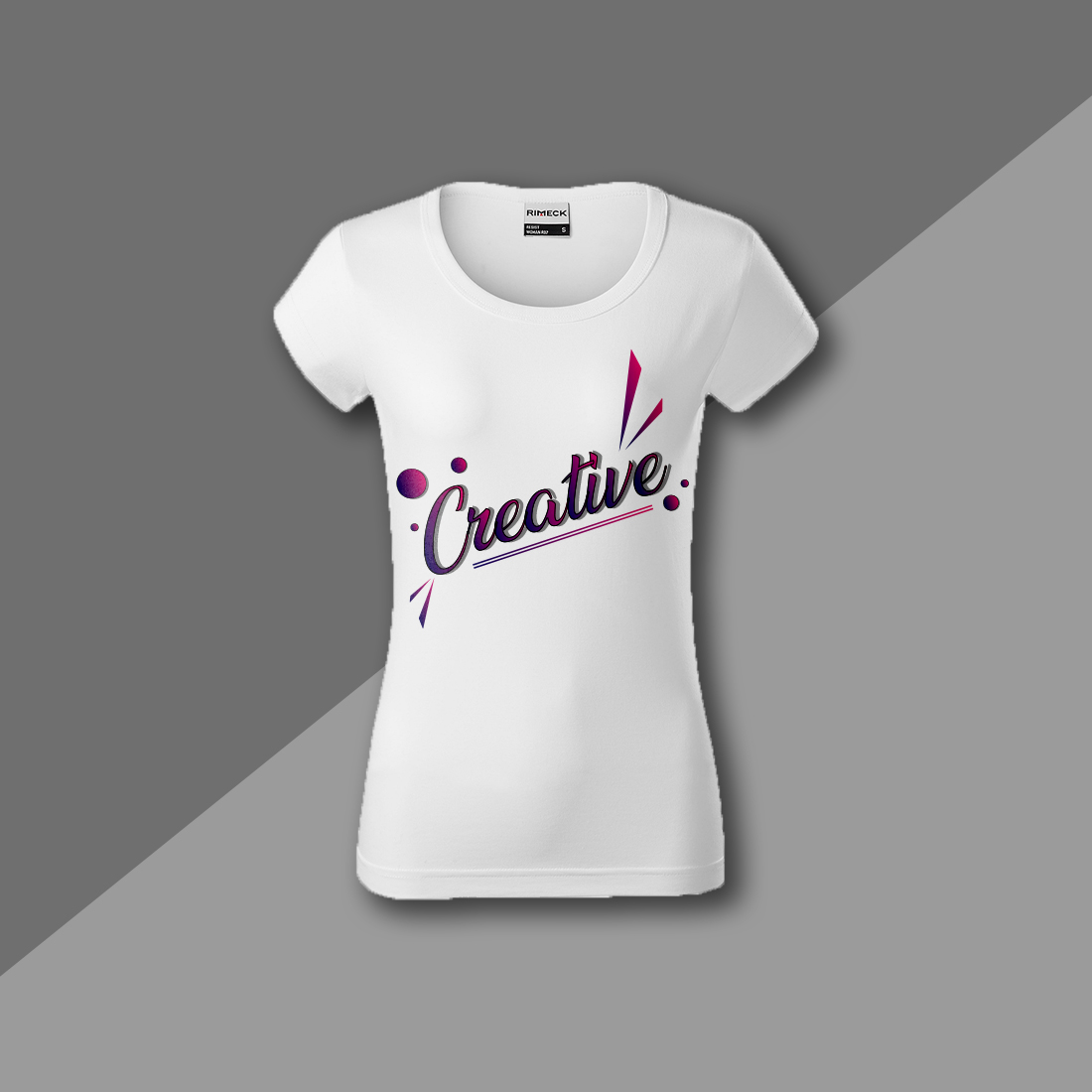 White woman's t-shirt with lettering.